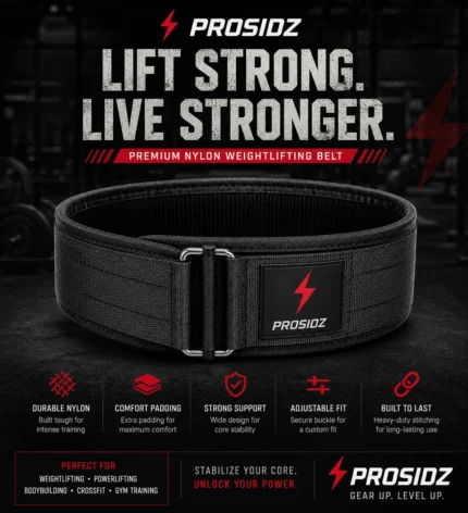 PROSIDZ padded weightlifting belt with heavy duty buckle for squats and deadlifts