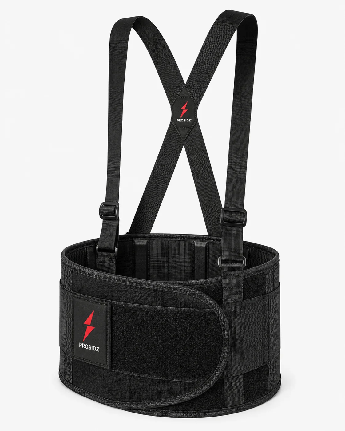 PROSIDZ gym support belt with adjustable suspenders for fitness training PROSIDZ gym support belt action image for squats and strength training
