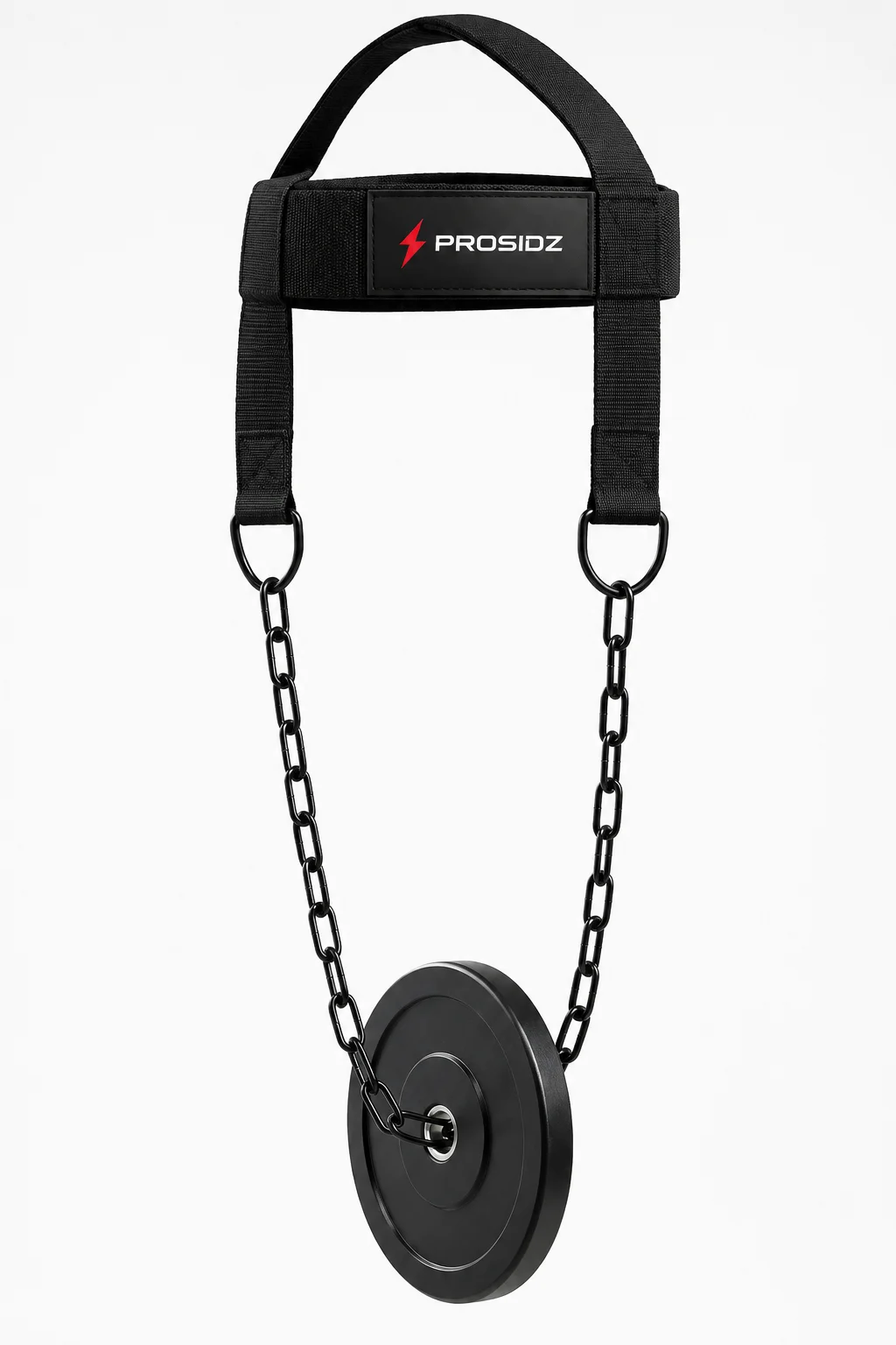 PROSIDZ head blaster neck training harness with steel chain PROSIDZ weighted neck harness action image for gym training