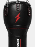 A premium black PROSIDZ boxing MMA training punching bag featuring red stitching, reinforced hanging chains, and professional branding for gym and home training.