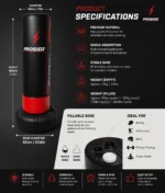 PROSIDZ punching bag size, weight, and base specifications.