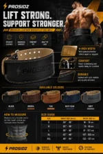 PROSIDZ weightlifting belt size guide and waist measurement chart