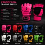 Pink fingerless MMA gloves with premium PU leather and foam padding