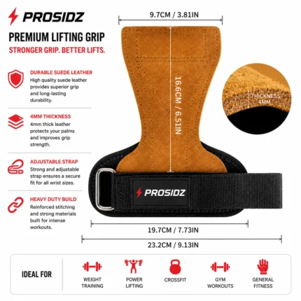PROSIDZ Premium Lifting Grip with high-density suede leather and adjustable wrist strap
