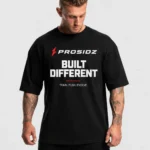 Built Different oversized black workout T-shirt with Prosidz logo
