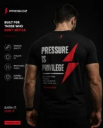 Prosidz Pressure Is Privilege black performance T-shirt back view with red lightning logo