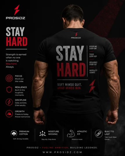 Premium black fitness T-shirt with red and white Prosidz branding