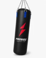 Action image showing a boxer punching a Prosidz branded training bag, ideal for boxing, MMA, fitness, and strength workouts.