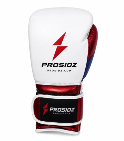 Prosidz white red blue boxing gloves with branded logo for training and sparring