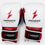 Single Prosidz boxing glove with wrist strap and professional logo branding