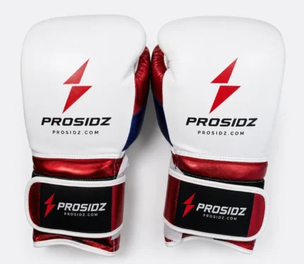 Single Prosidz boxing glove with wrist strap and professional logo branding