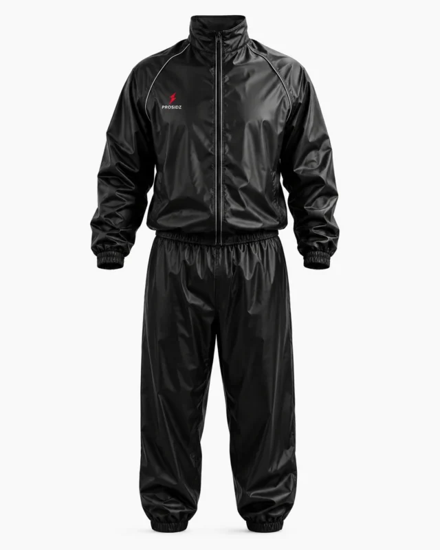 PROSIDZ black sauna suit tracksuit with full zip jacket and elastic pants for boxing, MMA, gym and fitness training