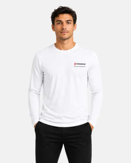 White Prosidz moisture-wicking long sleeve gym T-shirt for men