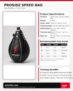 Prosidz boxing speed bag specifications and size guide for training use