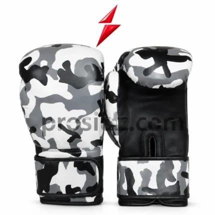 Black white camouflage Training Boxing Gloves with PSI branding and stitched wrist design by prosidz industries