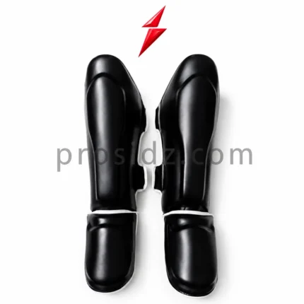 Black Boxing shin guards with molded panel design and PROSDIZ logo styling