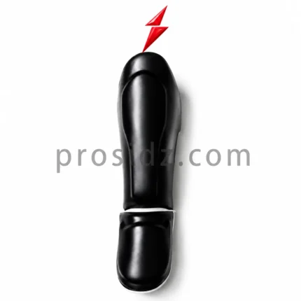 Close-up black Boxing shin guards impact protection panel with smooth finish