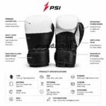Cowhide Boxing Gloves front view showing white striking panel, black wrist closure, PSI and Prosidz Industries branding