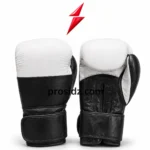 Cowhide Boxing Gloves black and white stitched panel detail with PSI and Prosidz Industries branding