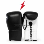 Cowhide Leather Boxing Gloves black and white lace-up pair by PSI Prosidz Industries
