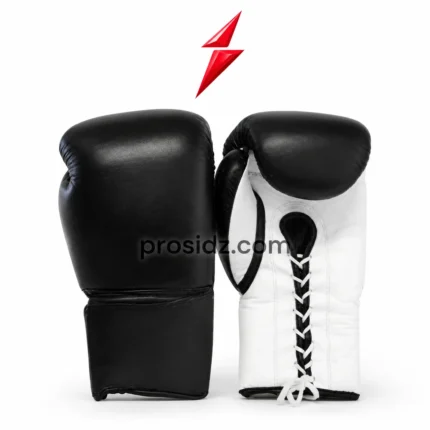 Cowhide Leather Boxing Gloves black and white lace-up pair by PSI Prosidz Industries