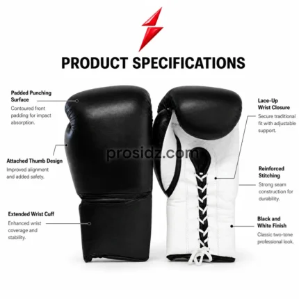 Cowhide Leather Boxing Gloves white lace-up wrist detail PSI Prosidz Industries