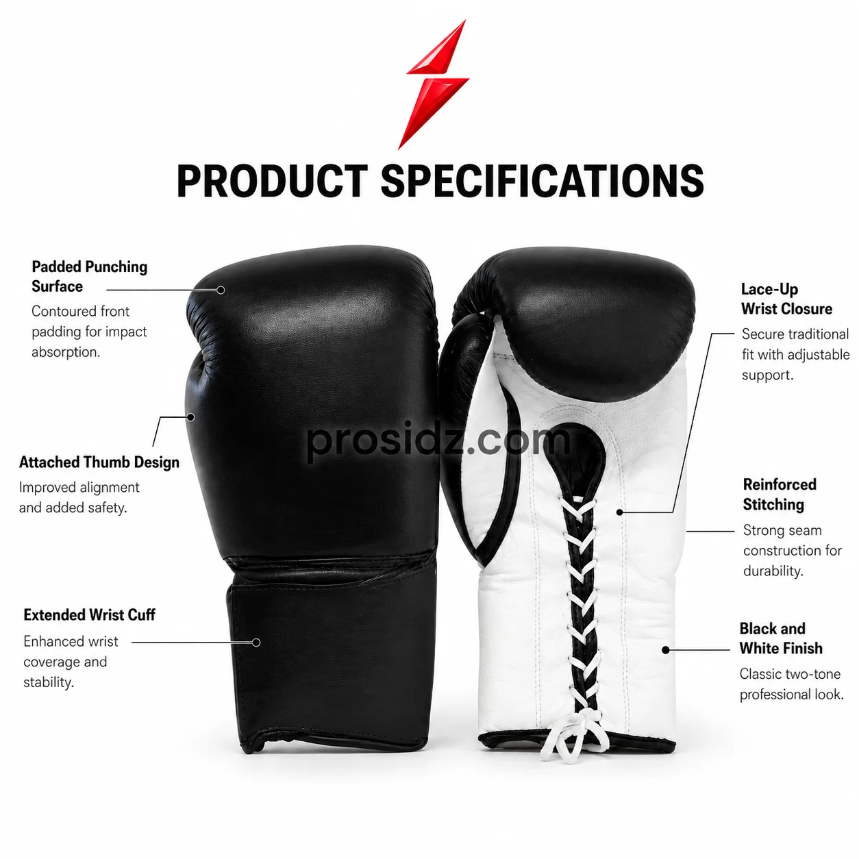 cowhide-leather-boxing-gloves-lace-detail-psi-prosidz-industries Cowhide Leather Boxing Gloves white lace-up wrist detail PSI Prosidz Industries