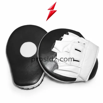 Rear view of Custom boxing focus mitts showing white open-finger sections with PSI and Prosidz Industries branding