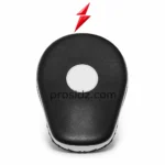 Black Custom boxing focus mitts with a stitched circular white target and PSI Prosidz Industries branding