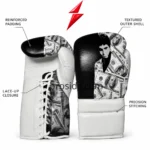 Single Custom Lace Up Boxing Gloves view with portrait and dollar graphics by PSI Prosidz Industries