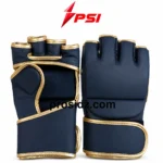 PSI prosidz industries navy blue Open Finger MMA Gloves with gold trim and reinforced wrist support