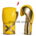 Wholesale Custom Boxing Gloves white lace-up closure with metallic-gold wrist panels, reinforced seams, PSI logo and prosidz industries branding