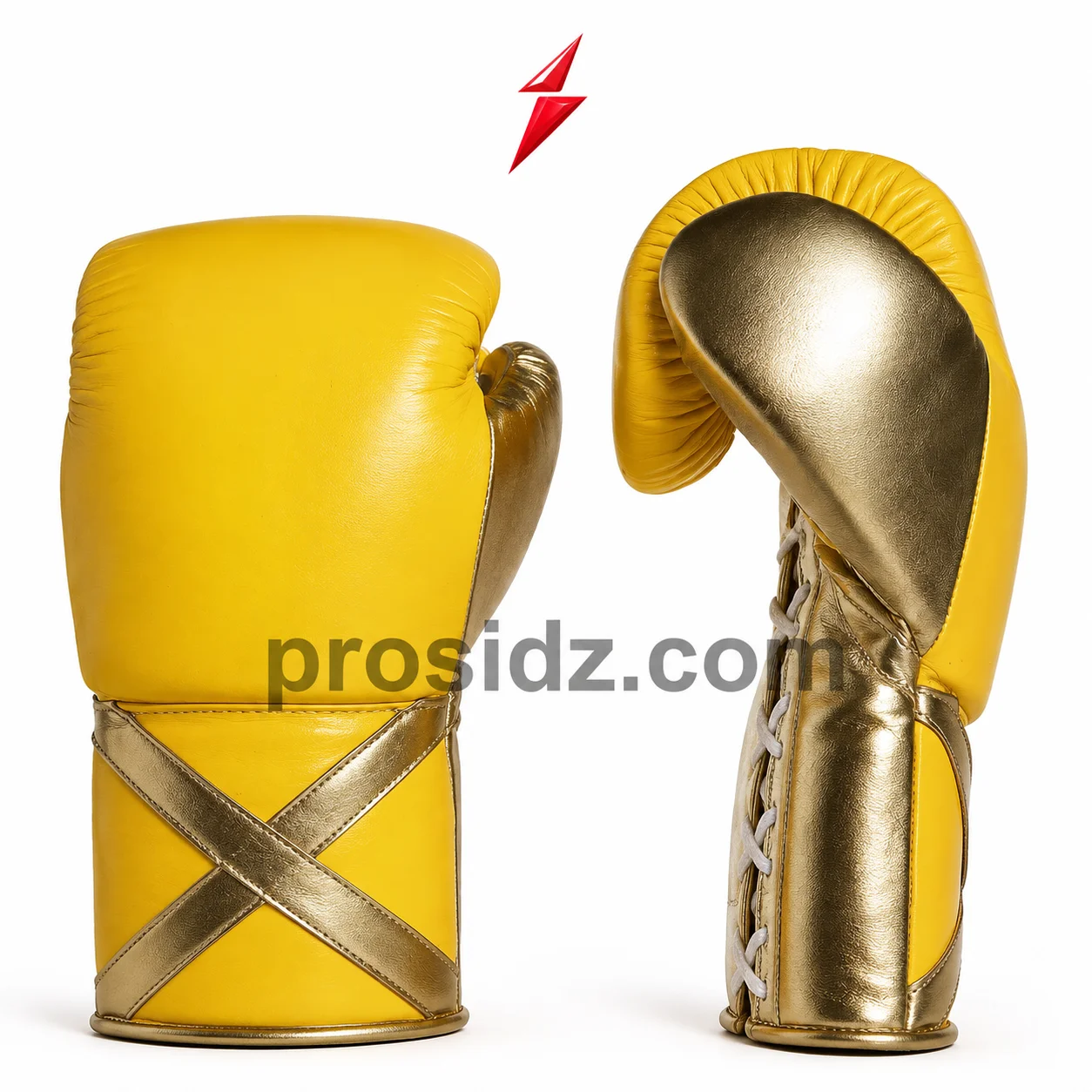 gold-boxing-glove-white-lace-detail Wholesale Custom Boxing Gloves white lace-up closure with metallic-gold wrist panels, reinforced seams, PSI logo and prosidz industries branding