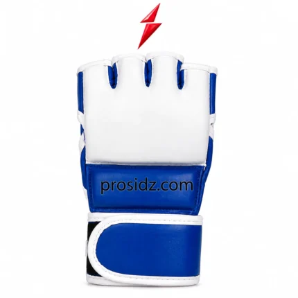 Half Finger MMA Gloves blue and white front and palm design by PSI Prosidz Industries