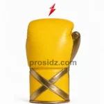 Wholesale Custom Boxing Gloves metallic-gold palm detail with yellow border, attached thumb, PSI logo and prosidz industries branding