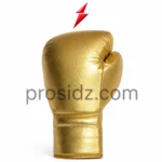 Metallic Gold Boxing Gloves specifications showing padding texture laces and stitching by PSI Prosidz Industries