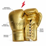 Metallic Gold Boxing Gloves white lace closure and black inner channel by PSI Prosidz Industries