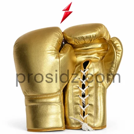 Single Metallic Gold Boxing Gloves front view with textured knuckle panel by PSI Prosidz Industries