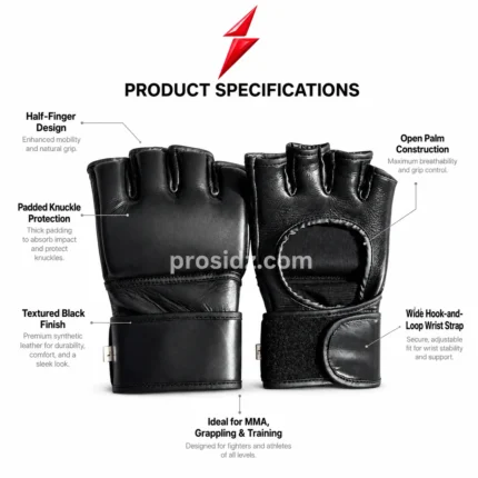 MMA Gloves Men black hook and loop wrist strap PSI Prosidz Industries