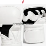 MMA Sparring Gloves with extended white cuff, curved wrist flap and reinforced stitching