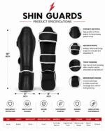 Muay Thai shin guards with high-density protective padding and white trim by PSI Prosidz Industries