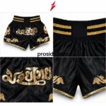 muay thai shorts manufacturer black flared legs with gold hem piping psi prosidz industries