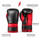 NGL Custom Boxing Gloves in black and red with padded front and wraparound wrist strap