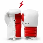 OEM Lace-Up Boxing Gloves in red and white with padded knuckles, stitched panels and PSI Prosidz Industries branding