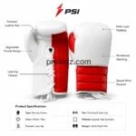 OEM Lace-Up Boxing Gloves showing red and white panel stitching, lace closure and PSI Prosidz Industries branding