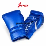 Pearl Leather Boxing Gloves in royal blue with 16 oz marking, white stitching, PSI and Prosidz Industries branding