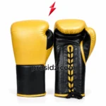 Private Label Boxing Gloves black extended wrist with yellow stitching PSI Prosidz Industries