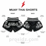 Private Label Muay Thai Shorts back view with silver side graphics by PSI Prosidz Industries