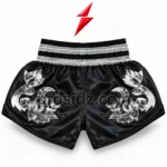 Private Label Muay Thai Shorts black and silver elastic waistband detail by PSI Prosidz Industries