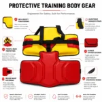 PSI chest guard showing black adjustable straps and red protective side panels